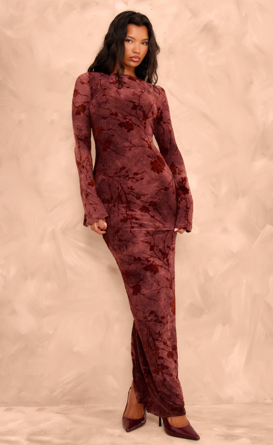 Dayana Floral Devore Long Sleeve Maxi Dress