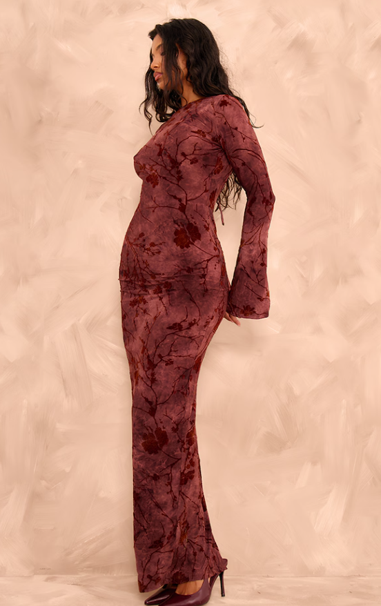 Dayana Floral Devore Long Sleeve Maxi Dress